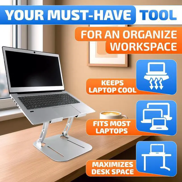 Alt view image 4 of 5 - Height & Angle Adjustable Computer Stand for Laptop - Portable Computer Holder for Desk with Ventilation Slots for Enhanced Airflow - Adjustable Laptop Stands for Desk with Non-Skid Silicone Pads