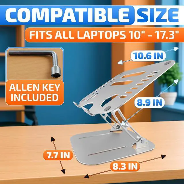 Alt view image 2 of 5 - Height & Angle Adjustable Computer Stand for Laptop - Portable Computer Holder for Desk with Ventilation Slots for Enhanced Airflow - Adjustable Laptop Stands for Desk with Non-Skid Silicone Pads