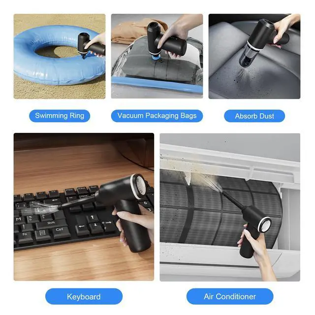 Alt view image 4 of 5 - VLAIAN Compressed Air Duster,6000mAH 160000RPM Electric Air Duster,3-Speed Adjustable Mini Air Blower with Brushless Motor,2 in 1 Compressed Air Can for Keyboard PC Car Home