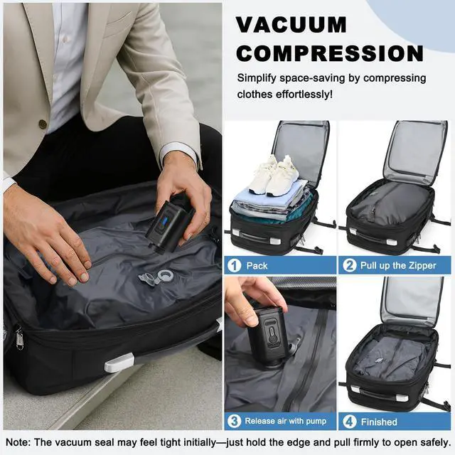 Alt view image 2 of 5 - Vacuum Seal Backpack Travel, 60L Expandable Compression Backpacks with Vacuum System, TSA Lock & Anti-theft Pocket, Carry-On Suitcase Luggage fits 17" Laptop - Vacuum Pump Included (Black)