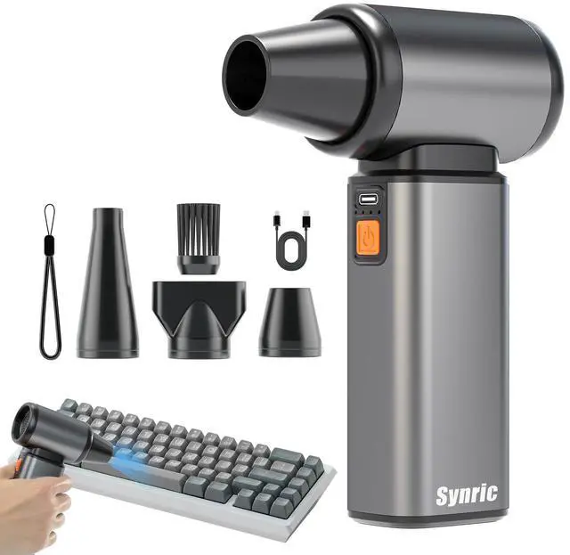 Main image of SYNRIC Compressed Air Duster, Stepless Speed Electric Air Duster, Metal Shell Air Blower with Brushless Motor, 120000 RPM Keyboard Cleaner Replaces Canned Air for Outdoors, Car, Home Cleaning