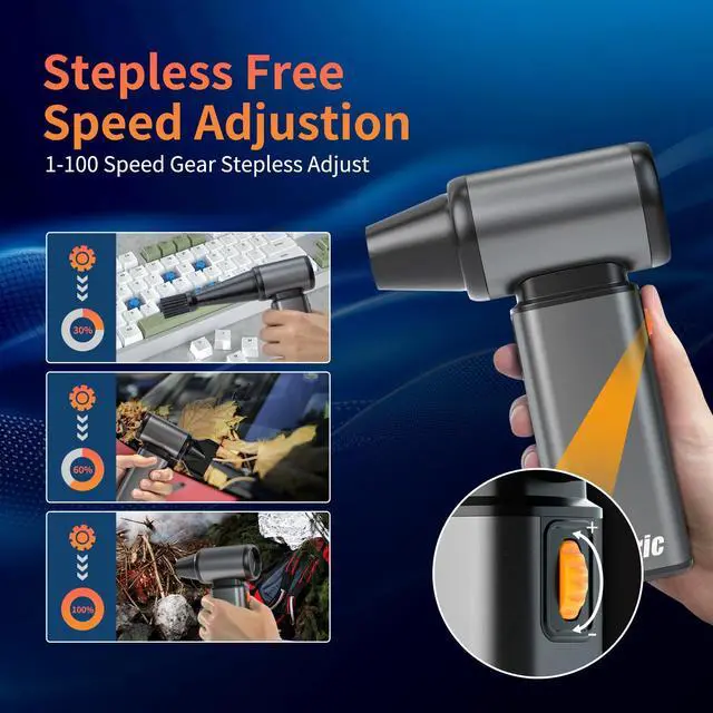 Alt view image 2 of 5 - SYNRIC Compressed Air Duster, Stepless Speed Electric Air Duster, Metal Shell Air Blower with Brushless Motor, 120000 RPM Keyboard Cleaner Replaces Canned Air for Outdoors, Car, Home Cleaning