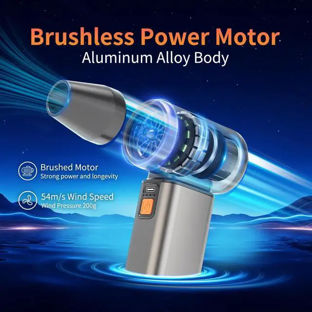 Alt view image 3 of 5 - SYNRIC Compressed Air Duster, Stepless Speed Electric Air Duster, Metal Shell Air Blower with Brushless Motor, 120000 RPM Keyboard Cleaner Replaces Canned Air for Outdoors, Car, Home Cleaning