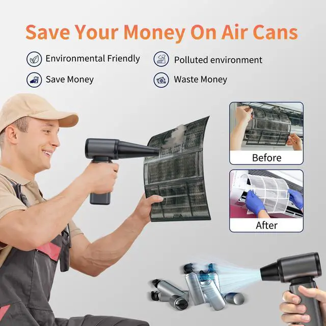 Alt view image 5 of 5 - SYNRIC Compressed Air Duster, Stepless Speed Electric Air Duster, Metal Shell Air Blower with Brushless Motor, 120000 RPM Keyboard Cleaner Replaces Canned Air for Outdoors, Car, Home Cleaning