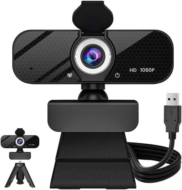 Main image of GOZVRPU 1080P HD Webcam with Built-in Microphone, Rotatable Tripod, Wide-Angle Lens,Privacy Cover, Auto Light Correction, Plug & Play USB-A Webcam for Laptop, Desktop, PC, Streaming-Black