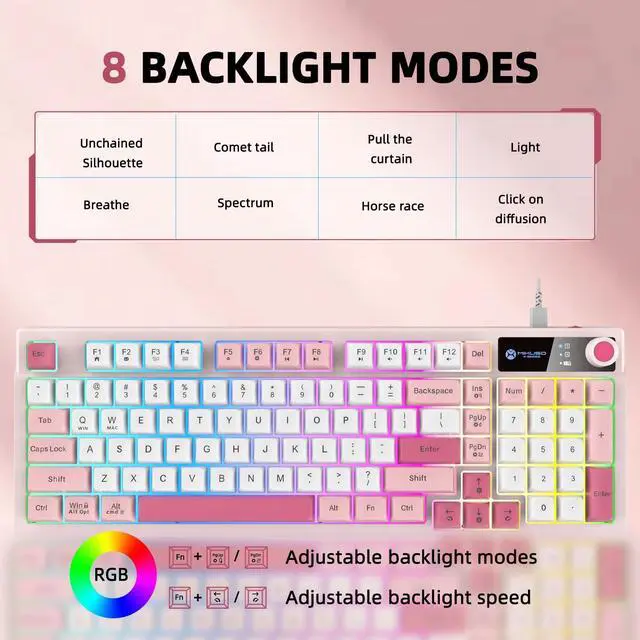Alt view image 2 of 5 - Gaming Keyboard USB Linear Wried RGB Rainbow Light with Volume Knok,Illuminated Keyboards 7 Color Backlit+8 Models LED Lighting Up, Spill Resistant, Fn+12 Media Hotkeys,Compatible with Windows/MAC