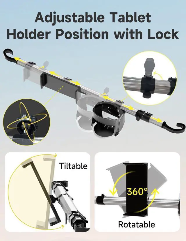 Alt view image 5 of 5 - Upgraded Car Backseat Tablet Holder for iPad with Cup Mount, Headrest Tablet Stand for Back Seat Kid Entertainment Compatible with iPad Pro Air, Galaxy Tab, Kindle Fire HD or Other 6.111" Device