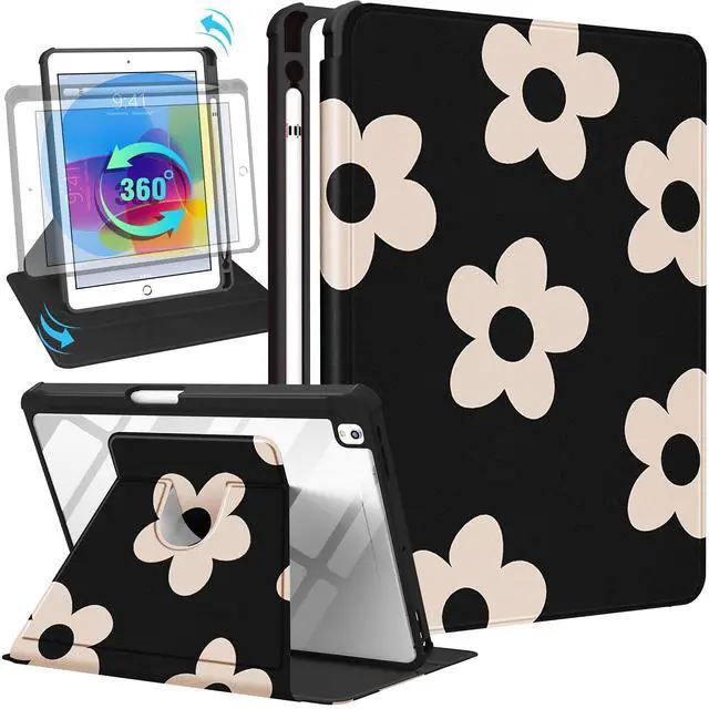 Main image of Uppuppy for iPad 9th/8th/7th Generation Case 10.2 Inch Folio Cover with Pencil Holder Cute Women Girls Kids Flowers Girly Floral Teens Kawaii Rotating Stand for Apple iPad 7/8/9 (2021/2020/2019)