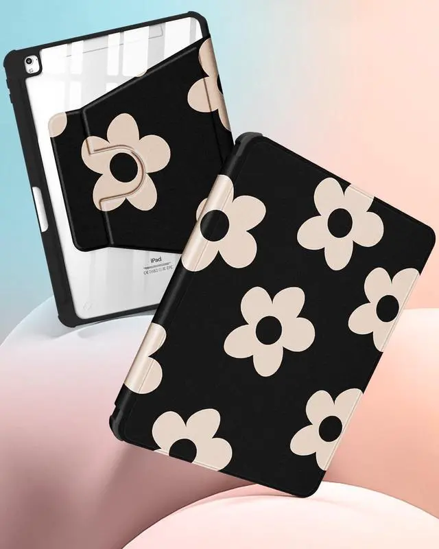 Alt view image 4 of 5 - Uppuppy for iPad 9th/8th/7th Generation Case 10.2 Inch Folio Cover with Pencil Holder Cute Women Girls Kids Flowers Girly Floral Teens Kawaii Rotating Stand for Apple iPad 7/8/9 (2021/2020/2019)