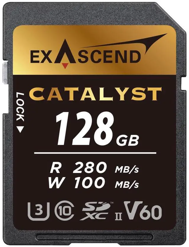 Main image of Exascend 128 GB / 256 GB Catalyst SD Card, C10, U3, V60, up to 280MB/s, Compatible with Canon, Nikon, Panasonic and Other Cameras. (128GB)