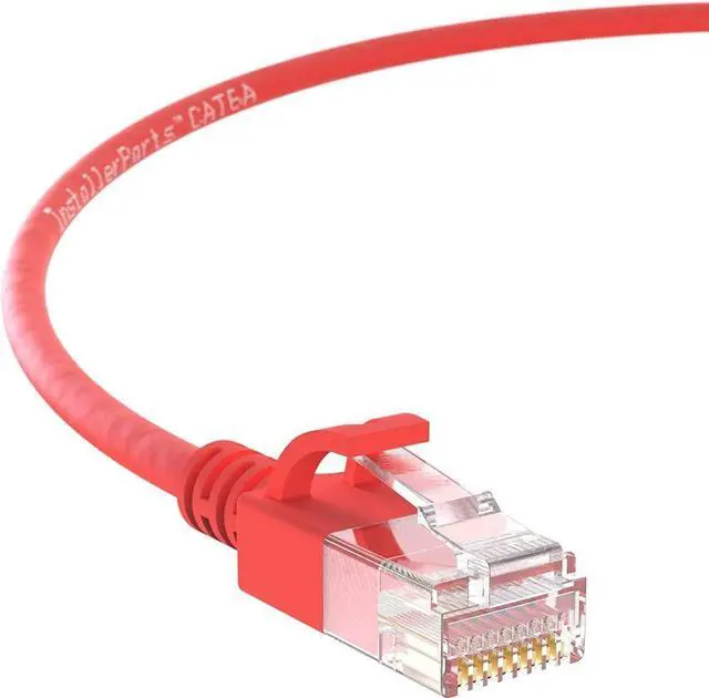 Main image of InstallerParts Ethernet Cable CAT6A Slim Cable UTP Booted 2 FT (10 Pack) - Red - Professional Series - 10Gigabit/Sec Network/High Speed Internet Cable, 550MHZ, 28AWG