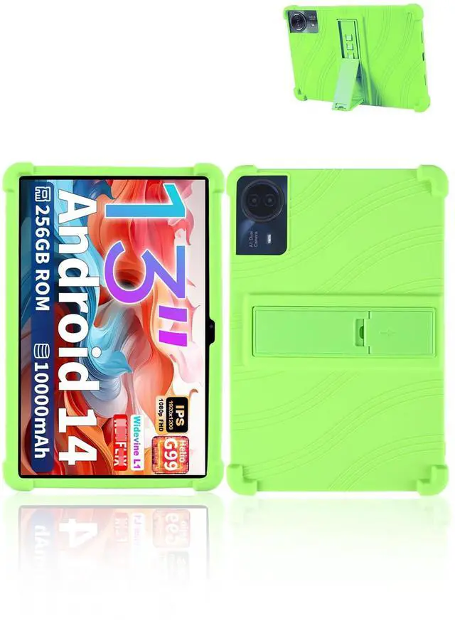 Main image of for TECLAST T65max 13 Inches Android 14 Tablet 2024 New Tablet Model Case,Soft Silicone Adjustable Stand Cover Lightweight Kids Friendly,Green.