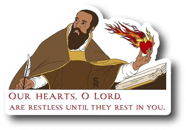 Alt view image 2 of 3 - Catholic Concepts | St. Augustine 4 x 2.25 Vinyl Sticker Label Decal Waterproof Cool Accessory for Laptop, Hard Hats, Water Bottles, Scrapbooks, Folders, Cell Phone | 10-Pack