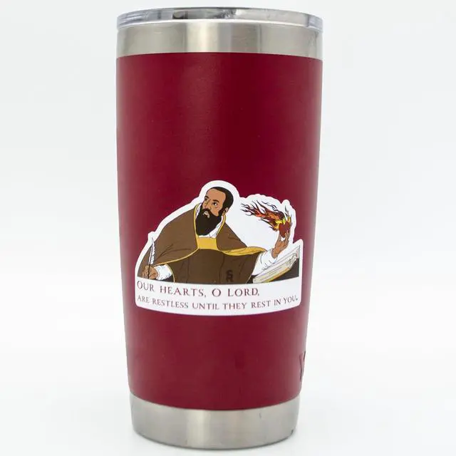 Alt view image 3 of 3 - Catholic Concepts | St. Augustine 4 x 2.25 Vinyl Sticker Label Decal Waterproof Cool Accessory for Laptop, Hard Hats, Water Bottles, Scrapbooks, Folders, Cell Phone | 10-Pack