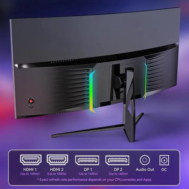 Alt view image 5 of 5 - Raywego 34 Inch Ultrawide Curved Monitor Gaming,21:9 WQHD 3440x1440p 165Hz Monitor with RGB Backlight,PIP/PBP,127% sRGB,Crosshair/Timer/FPS/RTS,FreeSync HDMI 2.0 x2 & DP1.4 x 2