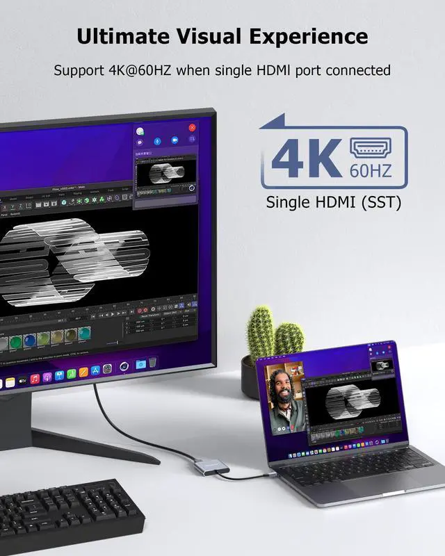 Alt view image 2 of 5 - Glomtheia Dual HDMI Adapter for 2 Monitors Extended Display 1 in 2 Out, USB C to HDMI Splitter for Laptop MacBook Pro/Air, Support 4K@30Hz Double Monitors or 4K@60Hz Single Monitor