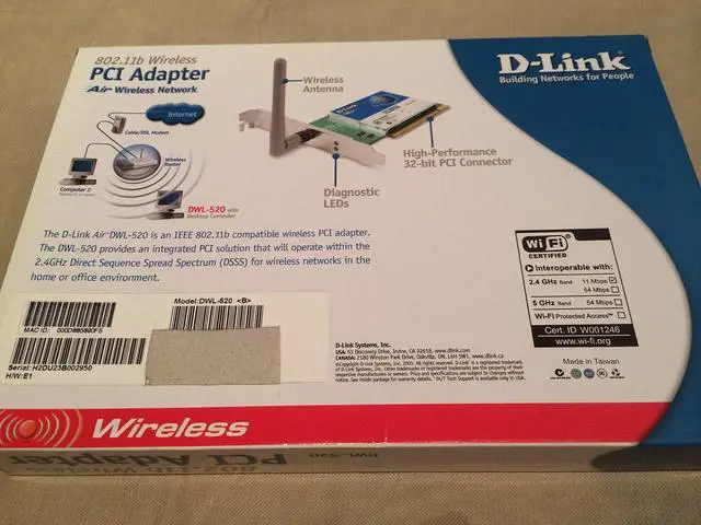 Alt view image 2 of 4 - D-Link DWL-520 Wireless PCI Adapter, 802.11b, 11Mbps