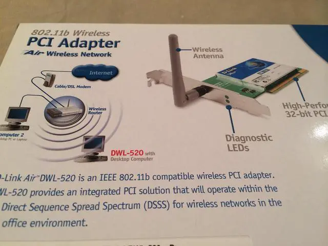 Alt view image 4 of 4 - D-Link DWL-520 Wireless PCI Adapter, 802.11b, 11Mbps