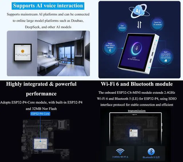 Alt view image 4 of 5 - ESP32-P4 Smart 86 Box Development Board, ESP32-P4 Chip Onboard 4inch IPS 720 x720 Pixel Touch Display, Support AI Voice Interaction, with RS485, RJ45 Ethernet Port, 2-CH Relay Interfaces