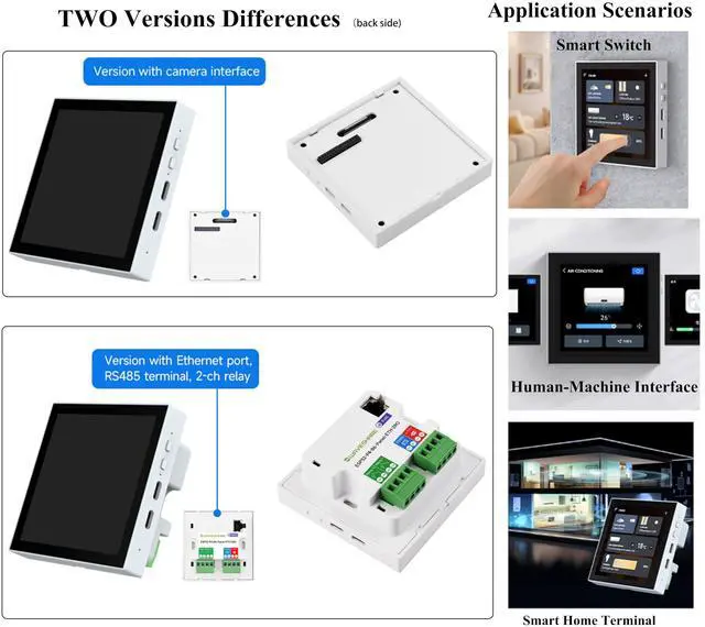 Alt view image 5 of 5 - ESP32-P4 Smart 86 Box Development Board, ESP32-P4 Chip Onboard 4inch IPS 720 x720 Pixel Touch Display, Support AI Voice Interaction, with RS485, RJ45 Ethernet Port, 2-CH Relay Interfaces
