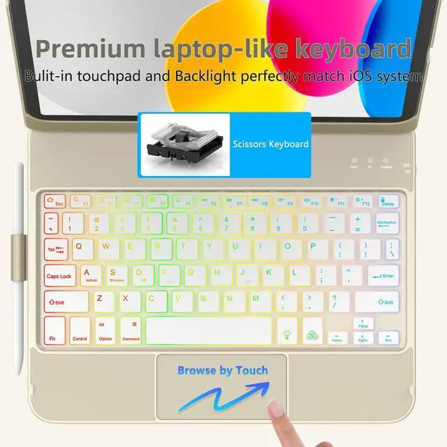 Alt view image 5 of 5 - for iPad A16 11th Generation/10th Generation Case with Keyboard,Touch Keyboard for iPad 11" /10th Gen 10.9 inch 2022-10 Color Backlight, 360° Rotatable Protective Cover (Rock Grey)