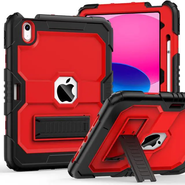 Main image of MARIWIVI Case for iPad (A16) 11th Gen 11 inch 2025/ i Pad 10th Generation 10.9 inch 2022 with Pencil Holder/Built-in Stand, Shockproof Rugged Protective Cover for iPad 11th/ 10th Gen (Black+Red)