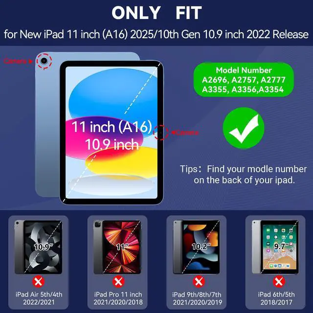 Alt view image 2 of 5 - MARIWIVI Case for iPad (A16) 11th Gen 11 inch 2025/ i Pad 10th Generation 10.9 inch 2022 with Pencil Holder/Built-in Stand, Shockproof Rugged Protective Cover for iPad 11th/ 10th Gen (Black+Red)