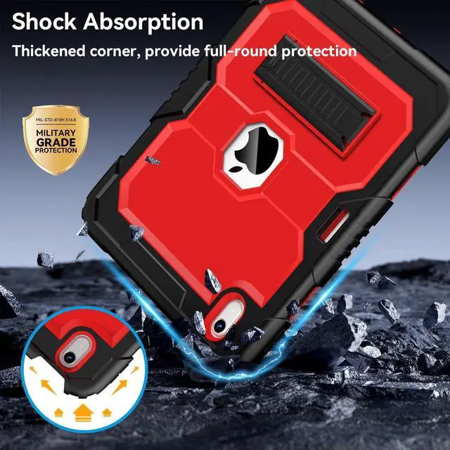 Alt view image 4 of 5 - MARIWIVI Case for iPad (A16) 11th Gen 11 inch 2025/ i Pad 10th Generation 10.9 inch 2022 with Pencil Holder/Built-in Stand, Shockproof Rugged Protective Cover for iPad 11th/ 10th Gen (Black+Red)