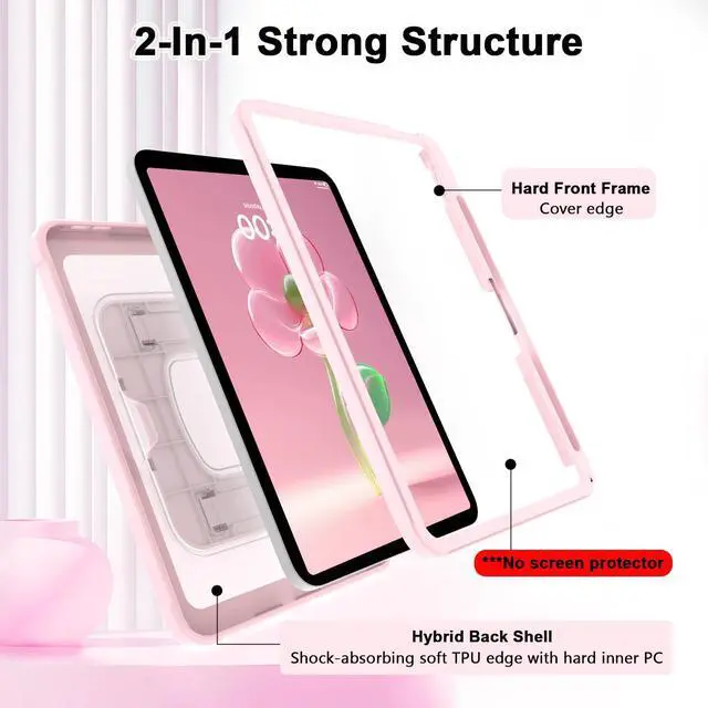 Alt view image 2 of 5 - CCMAO Case for iPad (A16) 11th/10th (2025/2022), Shockproof Protective Lightweight iPad Cover with Pencil Holder, Kickstand, Transparent Hard PC Back Cover, Cute Case for, Kids, Women, Light Pink