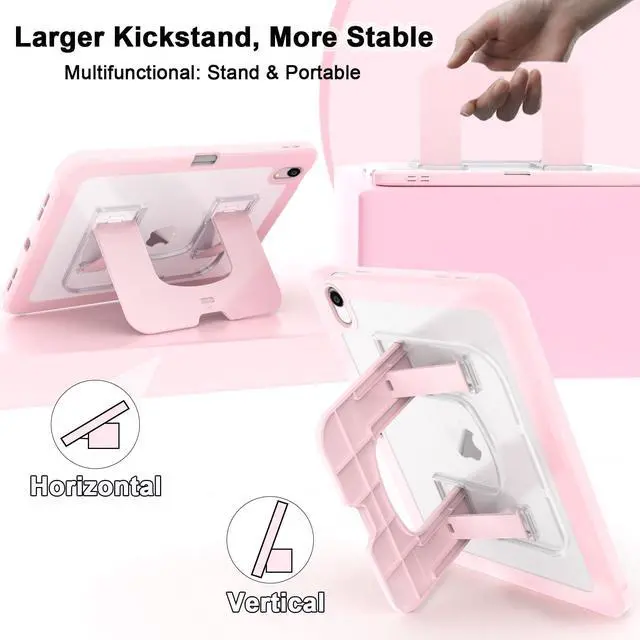 Alt view image 3 of 5 - CCMAO Case for iPad (A16) 11th/10th (2025/2022), Shockproof Protective Lightweight iPad Cover with Pencil Holder, Kickstand, Transparent Hard PC Back Cover, Cute Case for, Kids, Women, Light Pink