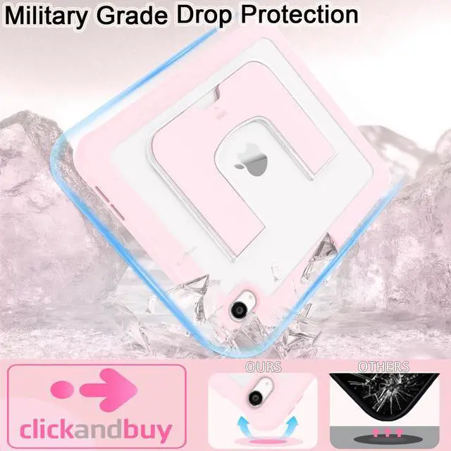 Alt view image 5 of 5 - CCMAO Case for iPad (A16) 11th/10th (2025/2022), Shockproof Protective Lightweight iPad Cover with Pencil Holder, Kickstand, Transparent Hard PC Back Cover, Cute Case for, Kids, Women, Light Pink