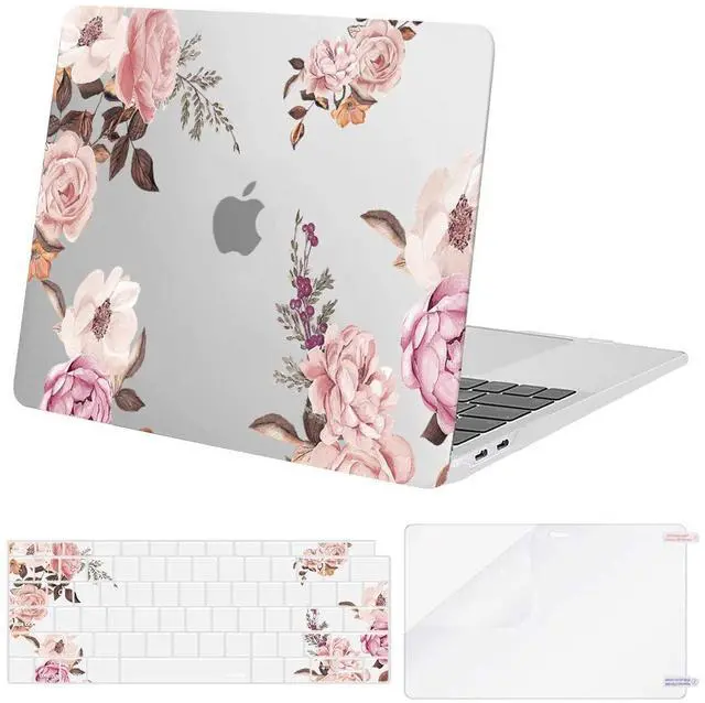 Main image of MOSISO Compatible with MacBook Air 13 inch Case 2022 2021 2020 2019 2018 Release A2337 M1 A2179 A1932, Plastic Peony Hard Shell&Keyboard Cover&Screen Protector for MacBook Air 13.3 inch, Transparent