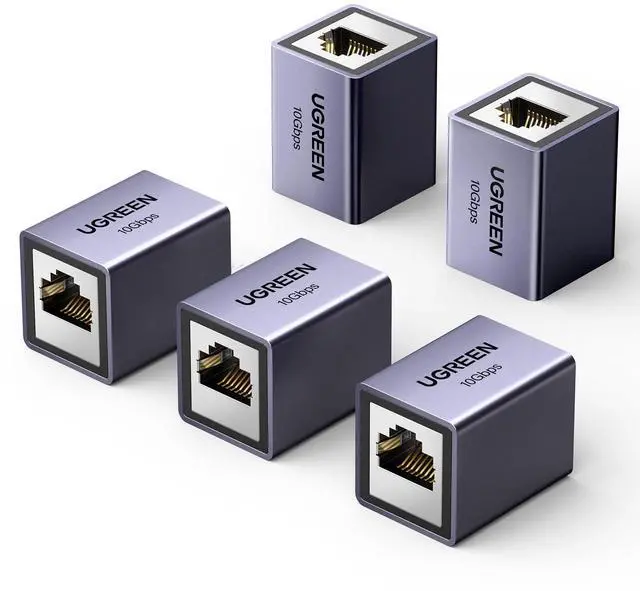 Main image of UGREEN RJ45 Coupler 10Gbps, 5 Pack Ethernet Extender, Cat8 Cat7 Cat6 Cat5 Ethernet Cable Extender Adapter, 328ft LAN Connector in Line Coupler Female to Female Aluminum Alloy