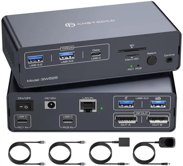 Main image of FQuanmap 4K120Hz USB C KVM Switch 2 Monitors 2 Computers Displayport USB 3.2 KVM Switches Dual Monitor Docking Station for Dual Laptops Share a 1G Ethernet and SD/microSD Card Slots