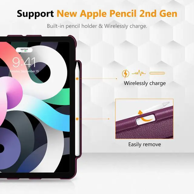 Alt view image 3 of 5 - Fintie 360 Degree Rotating Case for iPad Air 11-inch, iPad Air 5th/ 4th Gen 10.9 Inch Bundle with Fintie Silicone Sleeve for Apple Pencil 2nd Generation