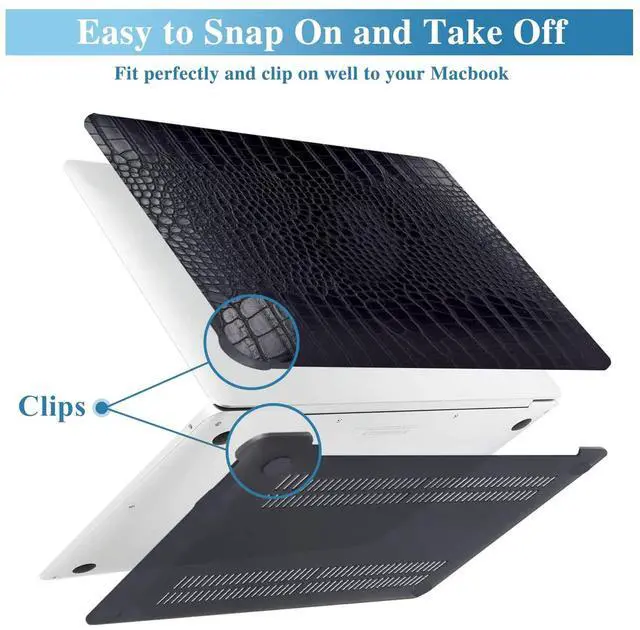 Alt view image 4 of 5 - KEROM Compatible for Crocodile MacBook Air 15 inch Case M4 2025 2024 2023 M3 M2 A3241 A3114 A2941, Crocodile Skin Alligator Skin Faux Leather Hard Shell &Keyboard Cover for Mac Air 15 inch Case, Black