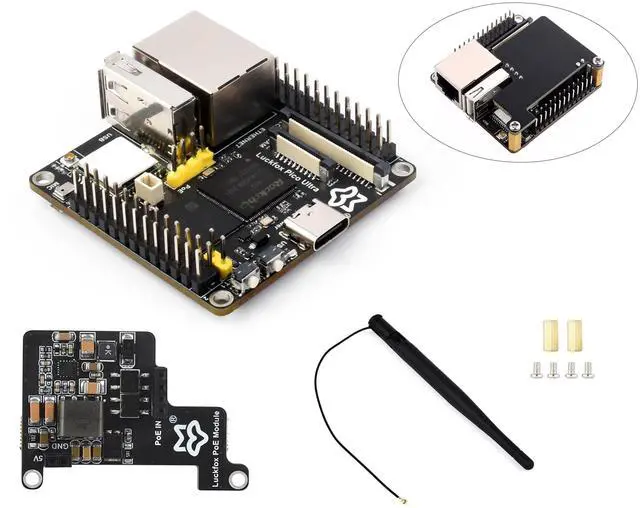 Main image of Luckfox Pico Ultra W PoE Kit RV1106G3 Linux Micro Development Board, Integrate ARM Cortex-A7/RISC-V MCU/NPU/ISP Processors, Input 5M @30fps (with Onboard WiFi, with 8GB EMMC, with POE Module)