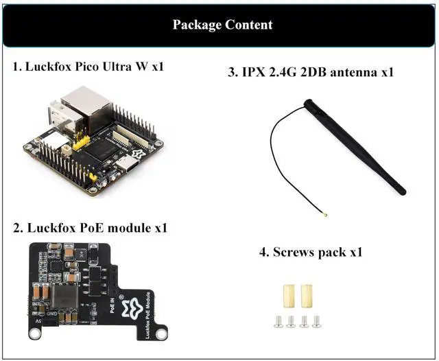 Alt view image 2 of 5 - Luckfox Pico Ultra W PoE Kit RV1106G3 Linux Micro Development Board, Integrate ARM Cortex-A7/RISC-V MCU/NPU/ISP Processors, Input 5M @30fps (with Onboard WiFi, with 8GB EMMC, with POE Module)