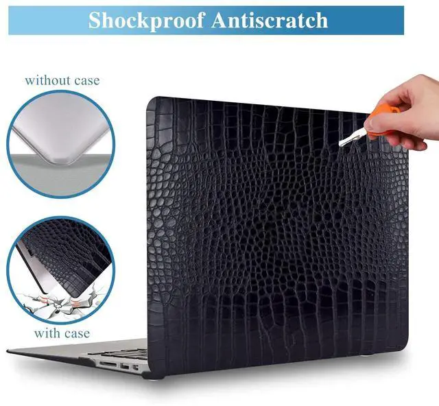 Alt view image 3 of 5 - KEROM Compatible for Crocodile MacBook Air 15 inch Case M4 2025 2024 2023 M3 M2 A3241 A3114 A2941, Crocodile Skin Alligator Skin Faux Leather Hard Shell &Keyboard Cover for Mac Air 15 inch Case, Black