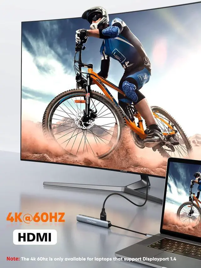 Alt view image 4 of 5 - CableCreation 6-in-1 USB-C Hub with 4K 60HZ HDMI + 10 Feet 2-Slot Non-Polarized Angle Power Cord