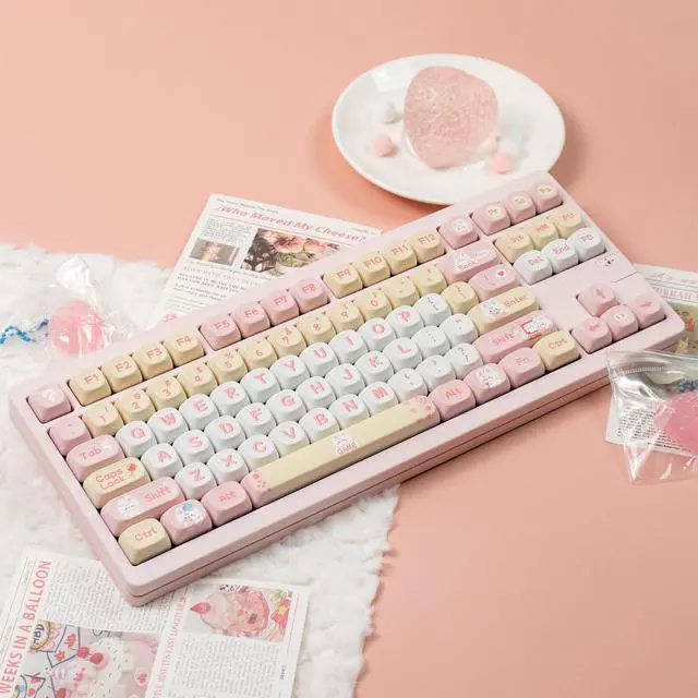 Alt view image 2 of 5 - Sumgsn Round Moa Profile Keycaps-141 Keys Cute Pink PBT Keyboard Keycap Set for with Keycaps Puller for Cherry MX Switches Mechanical Keyboard