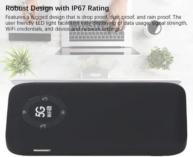 Alt view image 2 of 5 - 5G Mobile Hotspot, WiFi 6 16 Users Portable Wireless Router with SIM Card Slot and 7100mAh Battery, for Travel Business Outdoor Use (Black)