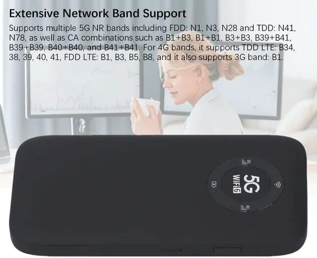 Alt view image 4 of 5 - 5G Mobile Hotspot, WiFi 6 16 Users Portable Wireless Router with SIM Card Slot and 7100mAh Battery, for Travel Business Outdoor Use (Black)