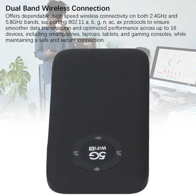 Alt view image 5 of 5 - 5G Mobile Hotspot, WiFi 6 16 Users Portable Wireless Router with SIM Card Slot and 7100mAh Battery, for Travel Business Outdoor Use (Black)