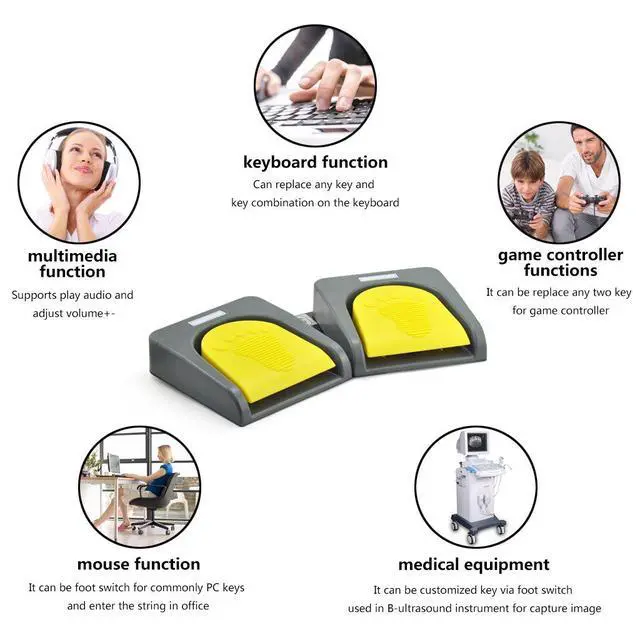 Alt view image 4 of 5 - iKKEGOL USB Double 2 Foot Switch Control Pedal Video Game Customized PC Keyboard Multimedia Key Free Drive HID