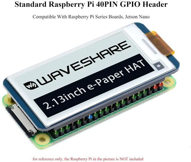 Alt view image 4 of 5 - 2.13inch E-Ink Display HAT V4 Version Compatible with Raspberry Pi 5/ 4B/3B+/3B/2B/A+/Zero W/Zero 2 W/Pico W/Pico 2WJetson Nano, 250x122 Pixel e-Paper HAT, SPI Interface, Support Partial Refresh