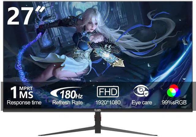 Main image of DJiEX 27 inch Gaming Monitor 1920x1080p 180Hz, FHD, 1ms Response Time, GTG Vertical with Freesync Eye-Care Technology HDMI,VESA Compatible,for Gaming Home Office