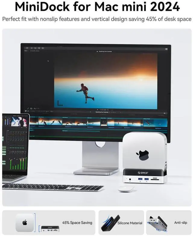 Alt view image 2 of 5 - ORICO MiniDock Mac mini M4 Dock and Stand with 2TB M.2 SSD, 2xUSB A 10Gbps, SD/TF Card Slots, 3.5mm Audio, for Mac mini M4 and M4 Pro 2024(VSE-2TB)