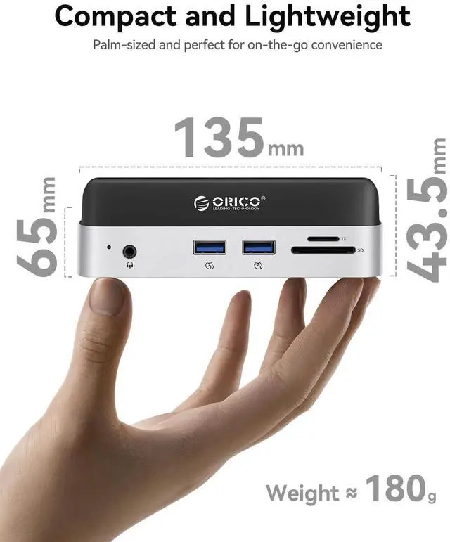 Alt view image 5 of 5 - ORICO MiniDock Mac mini M4 Dock and Stand with 2TB M.2 SSD, 2xUSB A 10Gbps, SD/TF Card Slots, 3.5mm Audio, for Mac mini M4 and M4 Pro 2024(VSE-2TB)