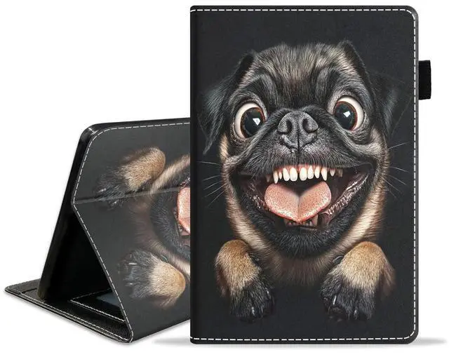 Main image of POIUYTREW Case for Amazon Kindle Fire HD 10 Tablet 10.1" (9th/7th Gen, 2019/2017 Release) - PU Leather Folio Cover with Smart Auto Wake/Sleep, Cute Pug